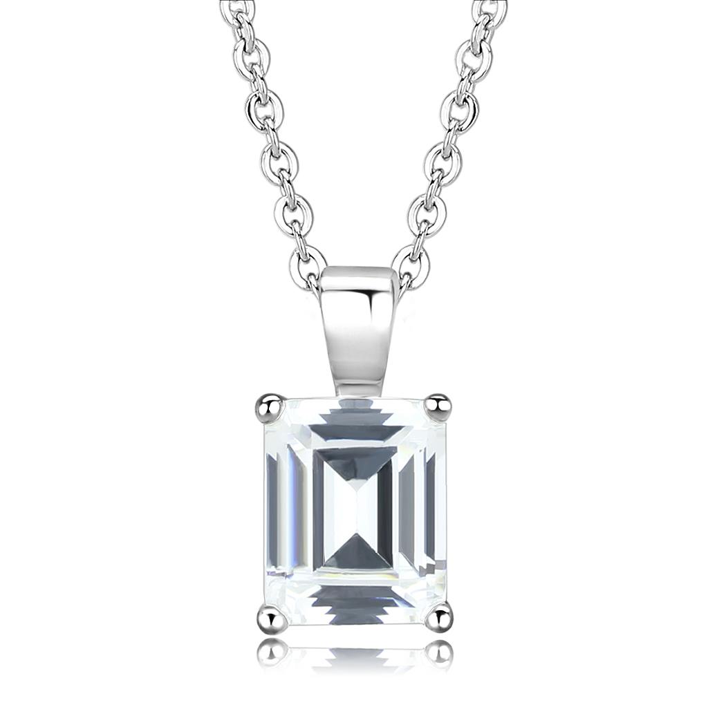 JCE3934 Rhodium Brass Chain Pendant with AAA Grade CZ in Clear