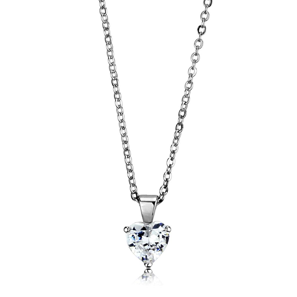 JCE3935 Rhodium Brass Chain Pendant with AAA Grade CZ in Clear
