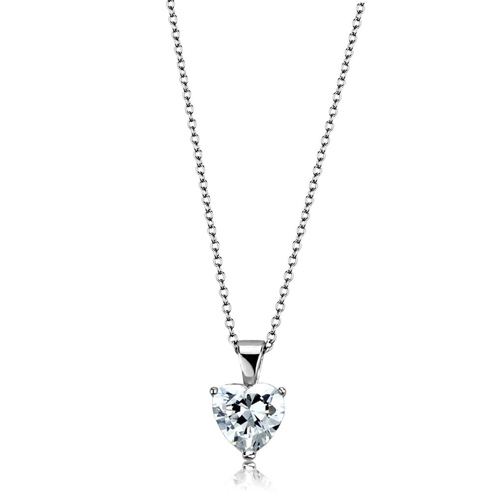 JCE3936 Rhodium Brass Chain Pendant with AAA Grade CZ in Clear