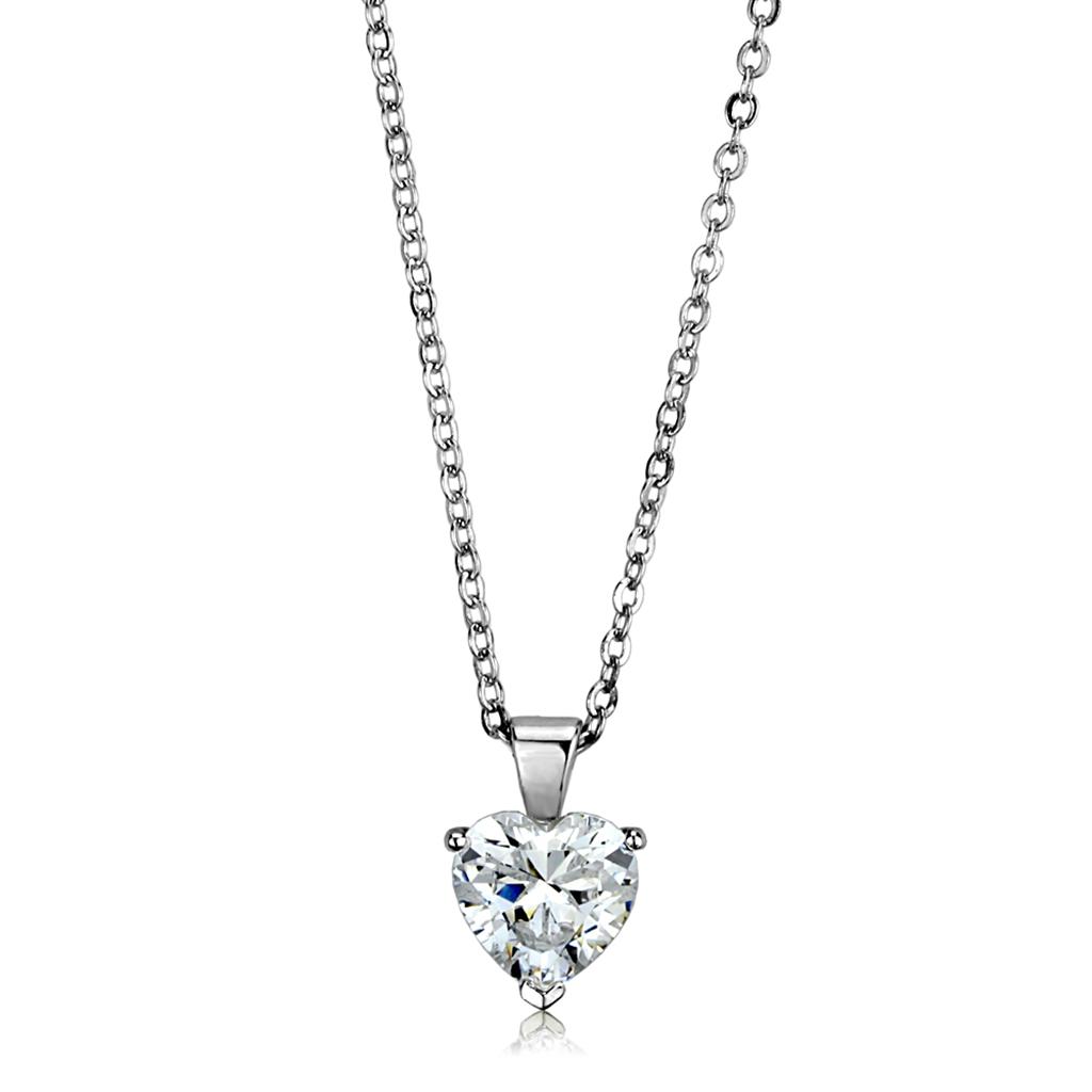 JCE3937 Rhodium Brass Chain Pendant with AAA Grade CZ in Clear