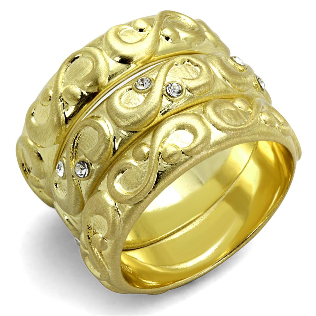 JCE3946 Gold & Brush Brass Ring with Top Grade Crystal in Clear