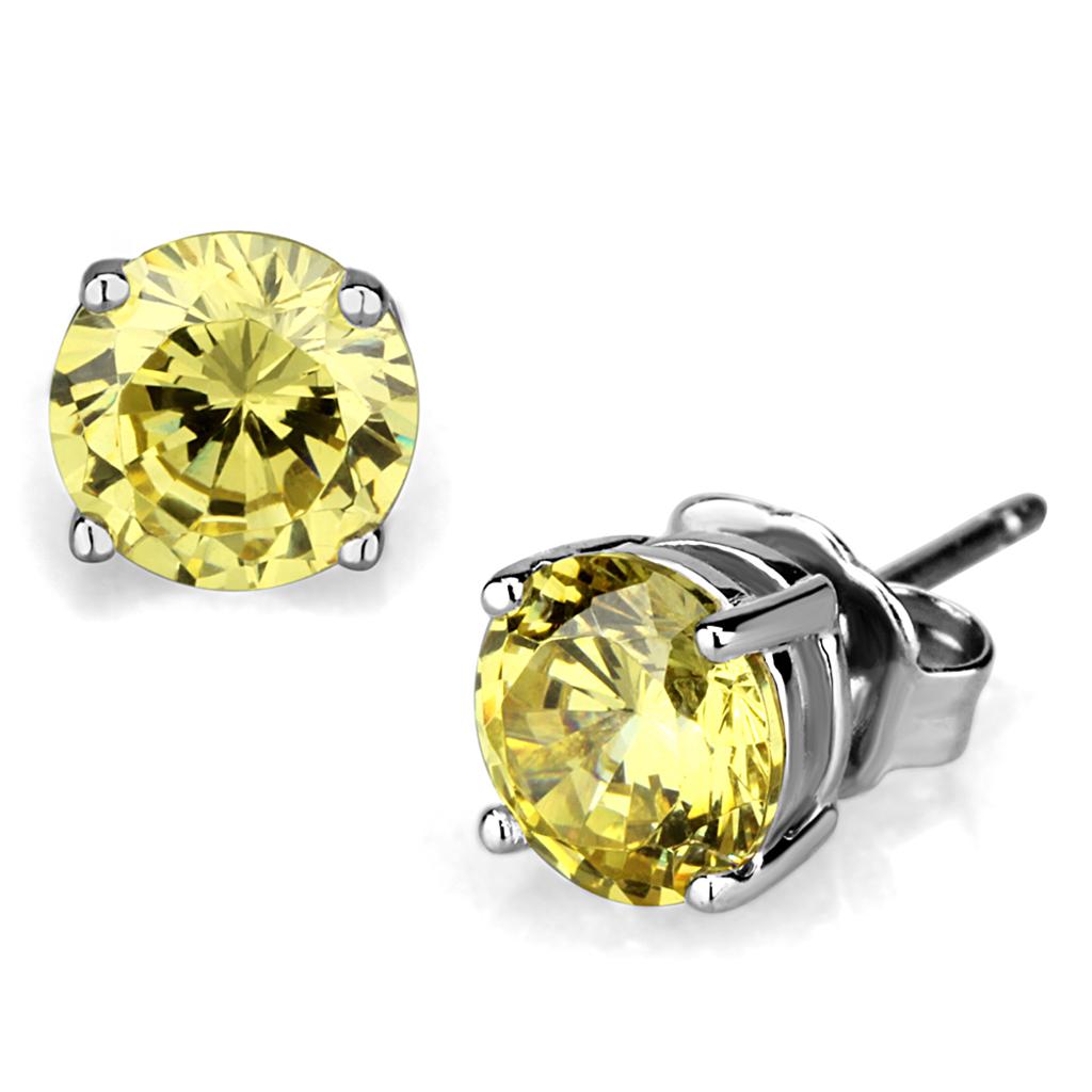 JCE3953 Rhodium Brass Earrings with AAA Grade CZ  in Citrine Yellow