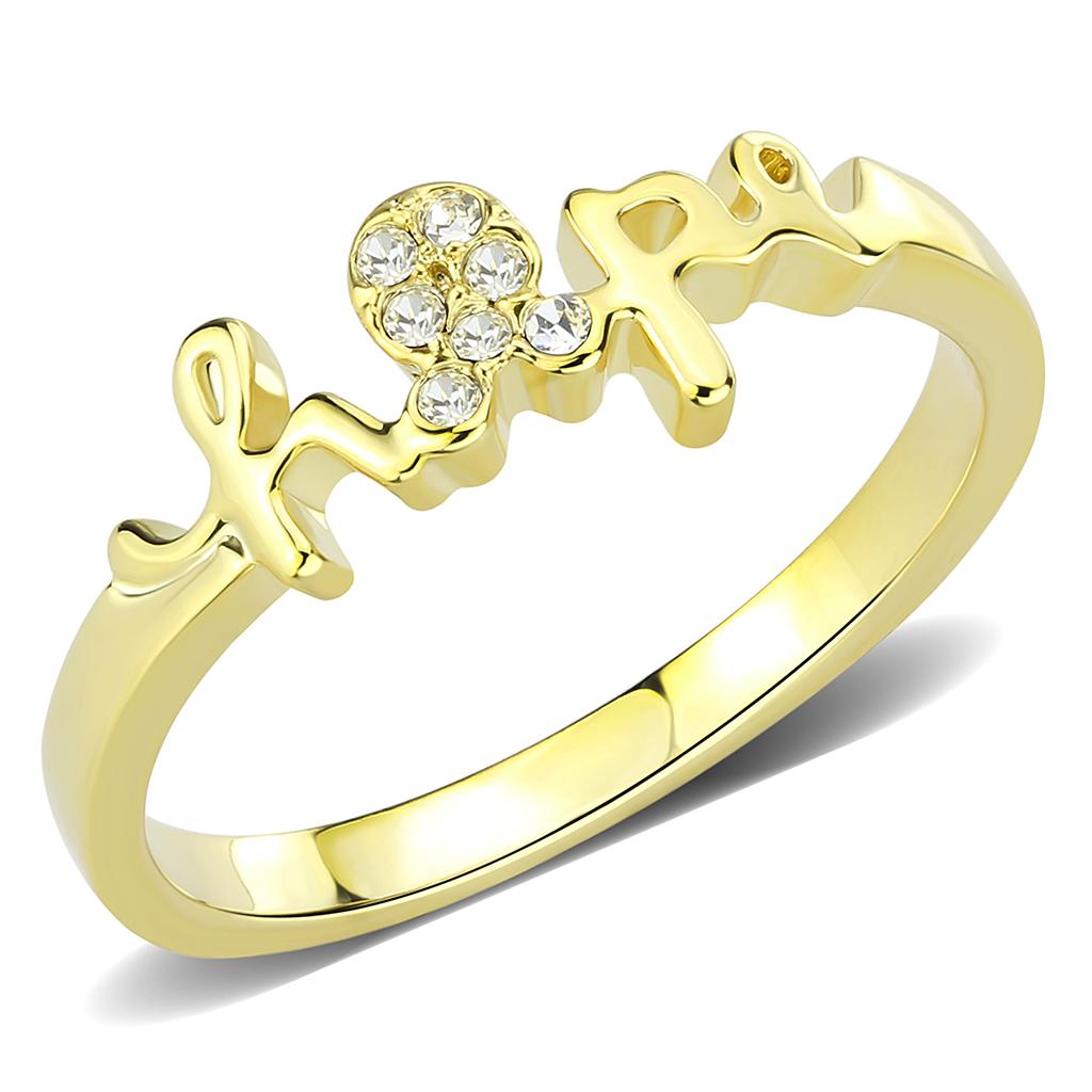 JCE3965 Flash Gold Brass Ring with Top Grade Crystal in Clear