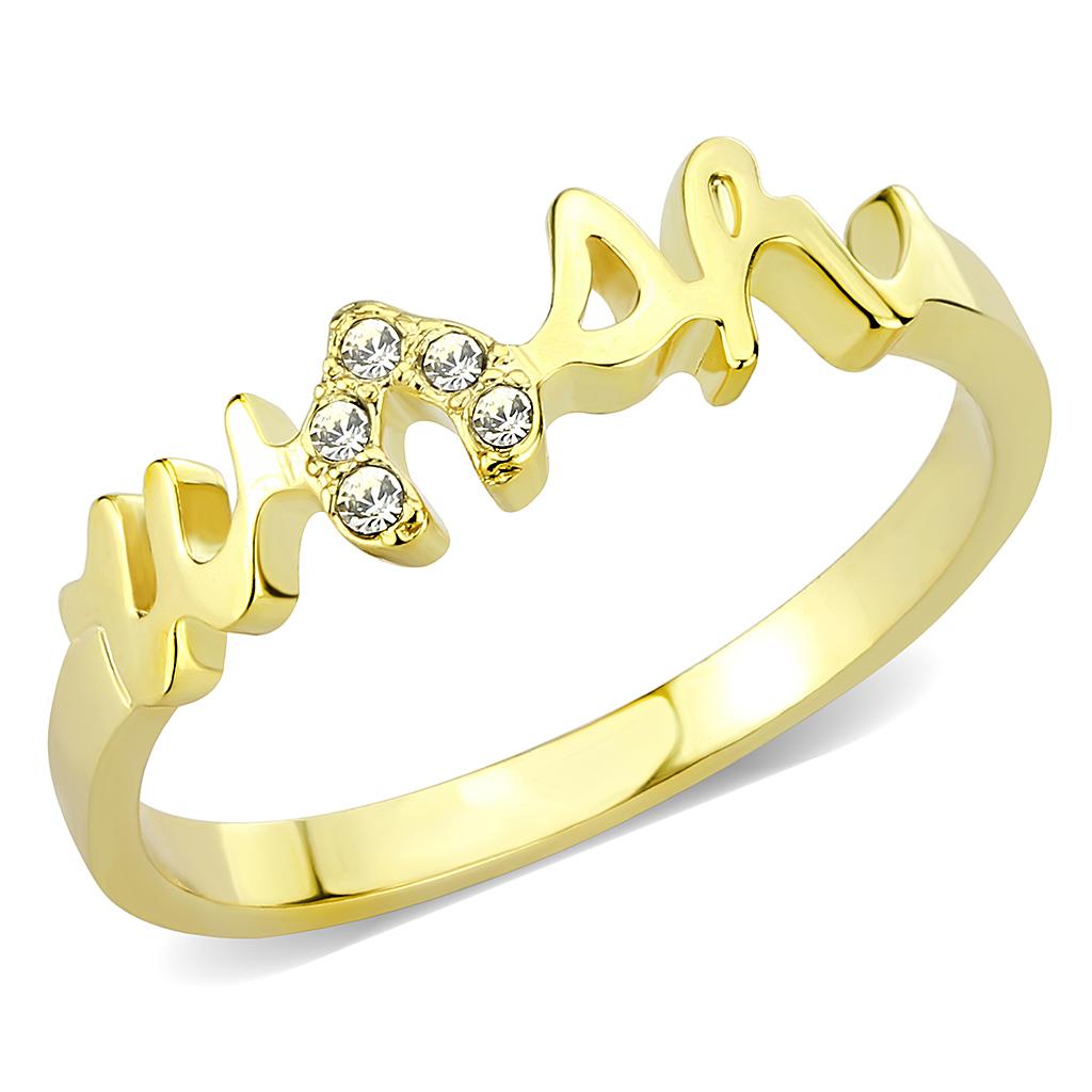 JCE3966 Flash Gold Brass Ring with Top Grade Crystal in Clear