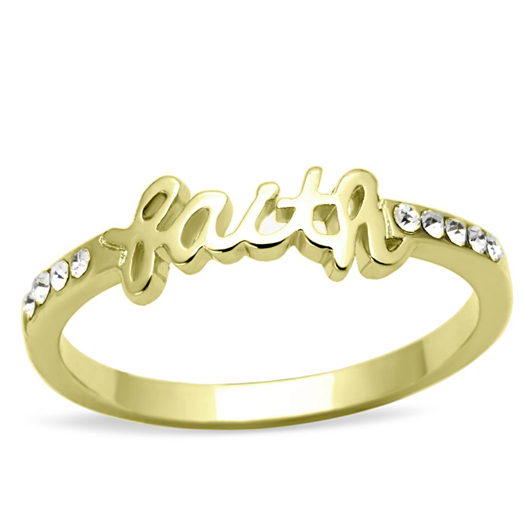 JCE3967 Flash Gold Brass Ring with Top Grade Crystal in Clear