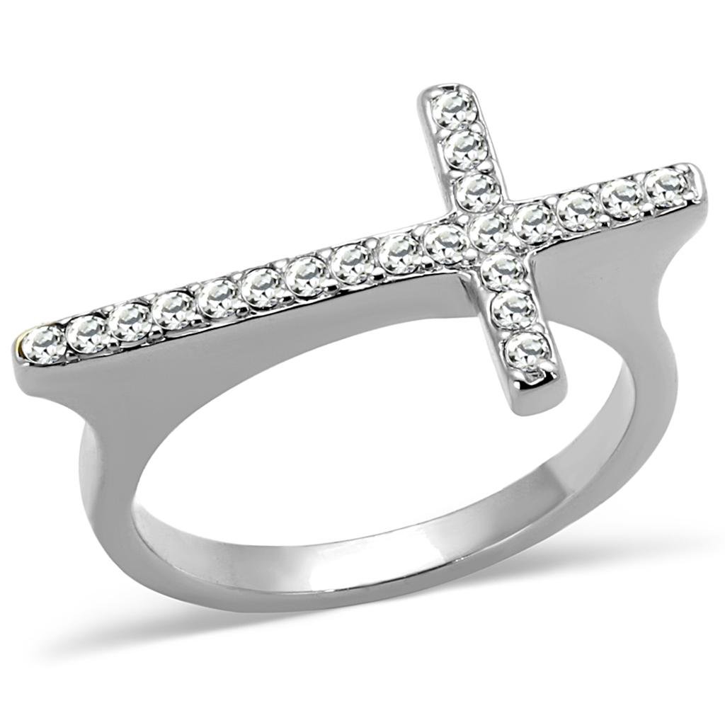 JCE3976 Rhodium Brass Ring with Top Grade Crystal in Clear