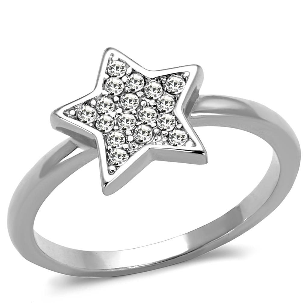 JCE3980 Rhodium Brass Ring with Top Grade Crystal in Clear