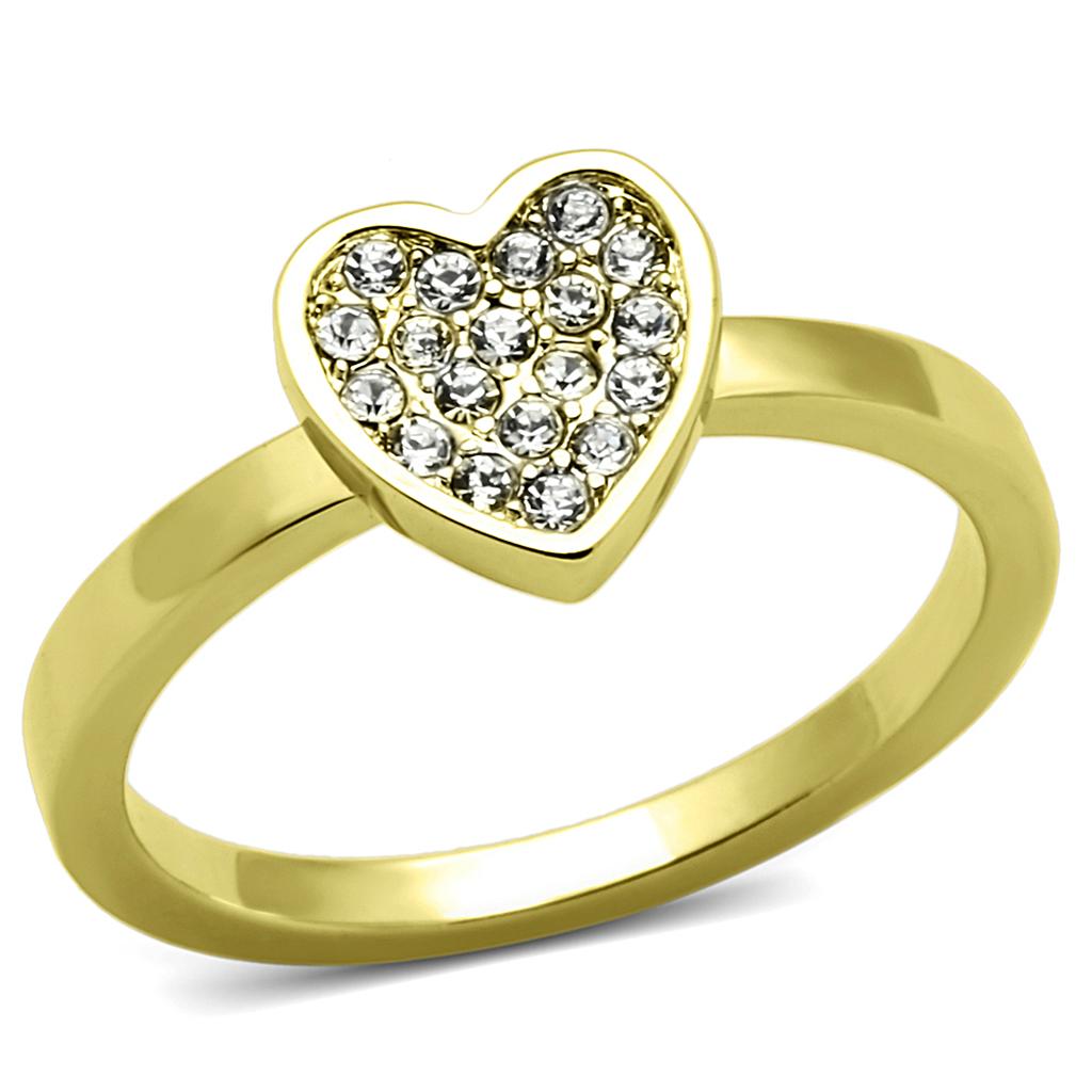 JCE3983 Flash Gold Brass Ring with Top Grade Crystal in Clear