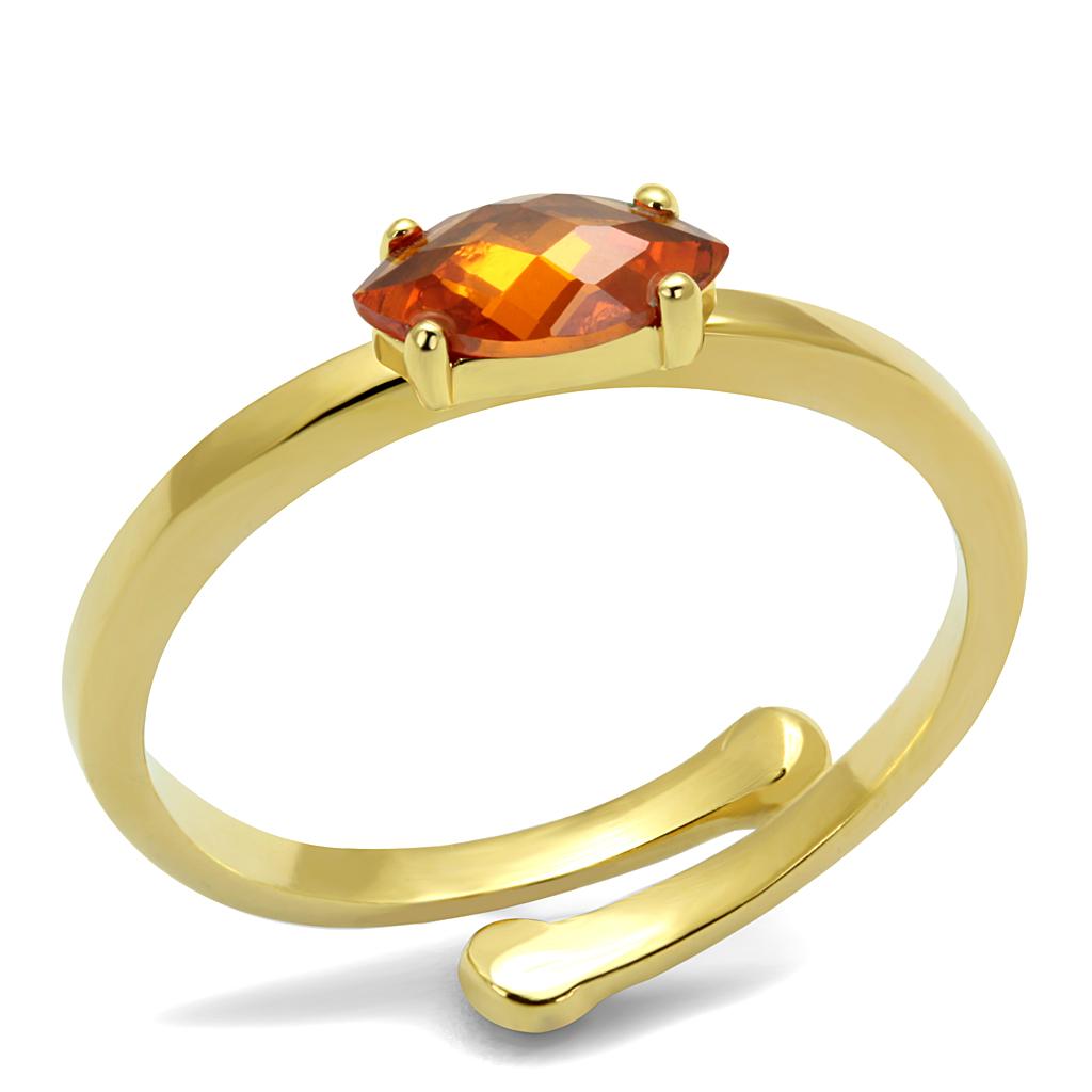 JCE4065 Flash Gold Brass Ring with AAA Grade CZ in Orange