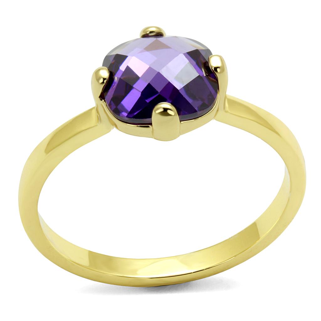 JCE4076 Flash Gold Brass Ring with AAA Grade CZ in Amethyst