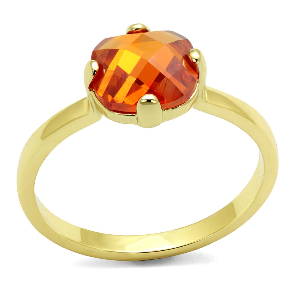 JCE4079 Flash Gold Brass Ring with AAA Grade CZ in Orange