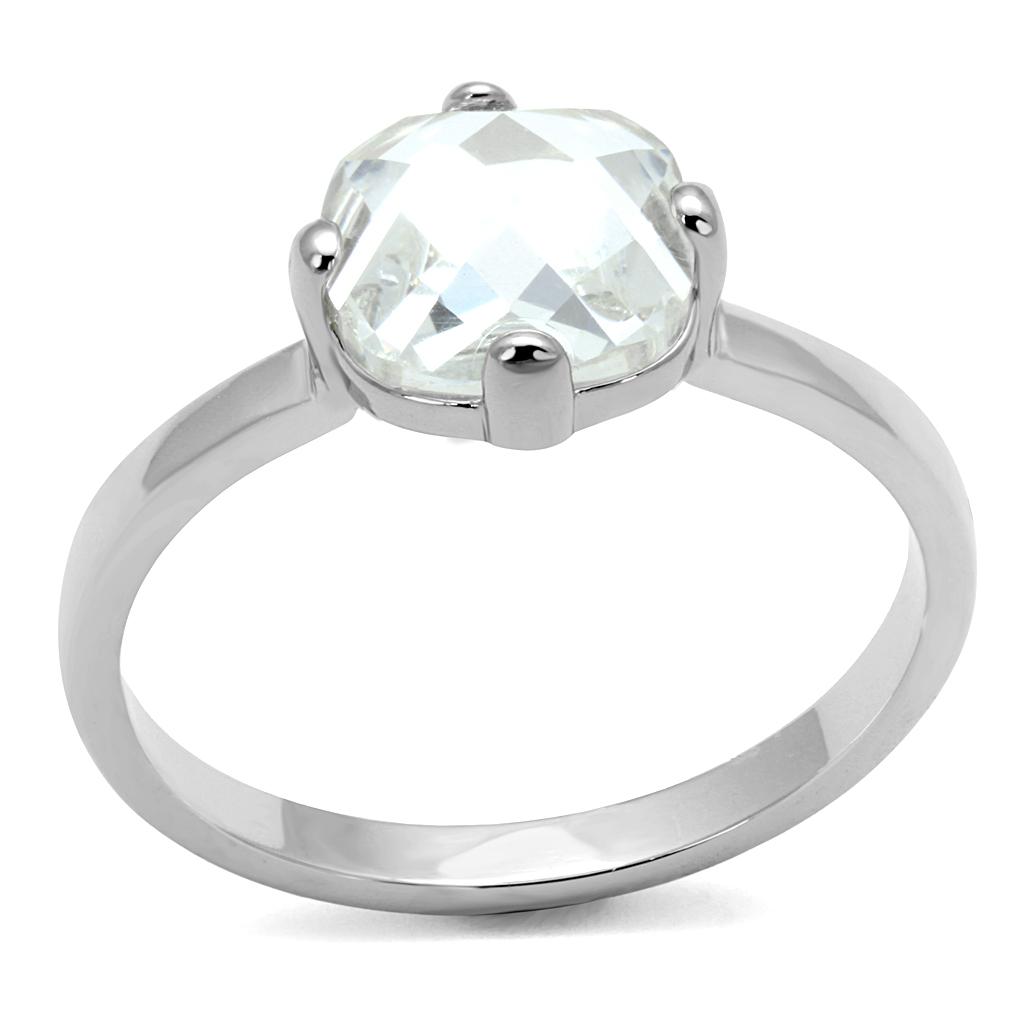 JCE4080 Rhodium Brass Ring with AAA Grade CZ in Clear