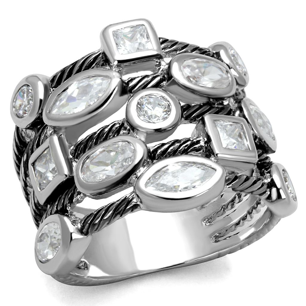 JCE4083 Rhodium Brass Ring with AAA Grade CZ in Clear