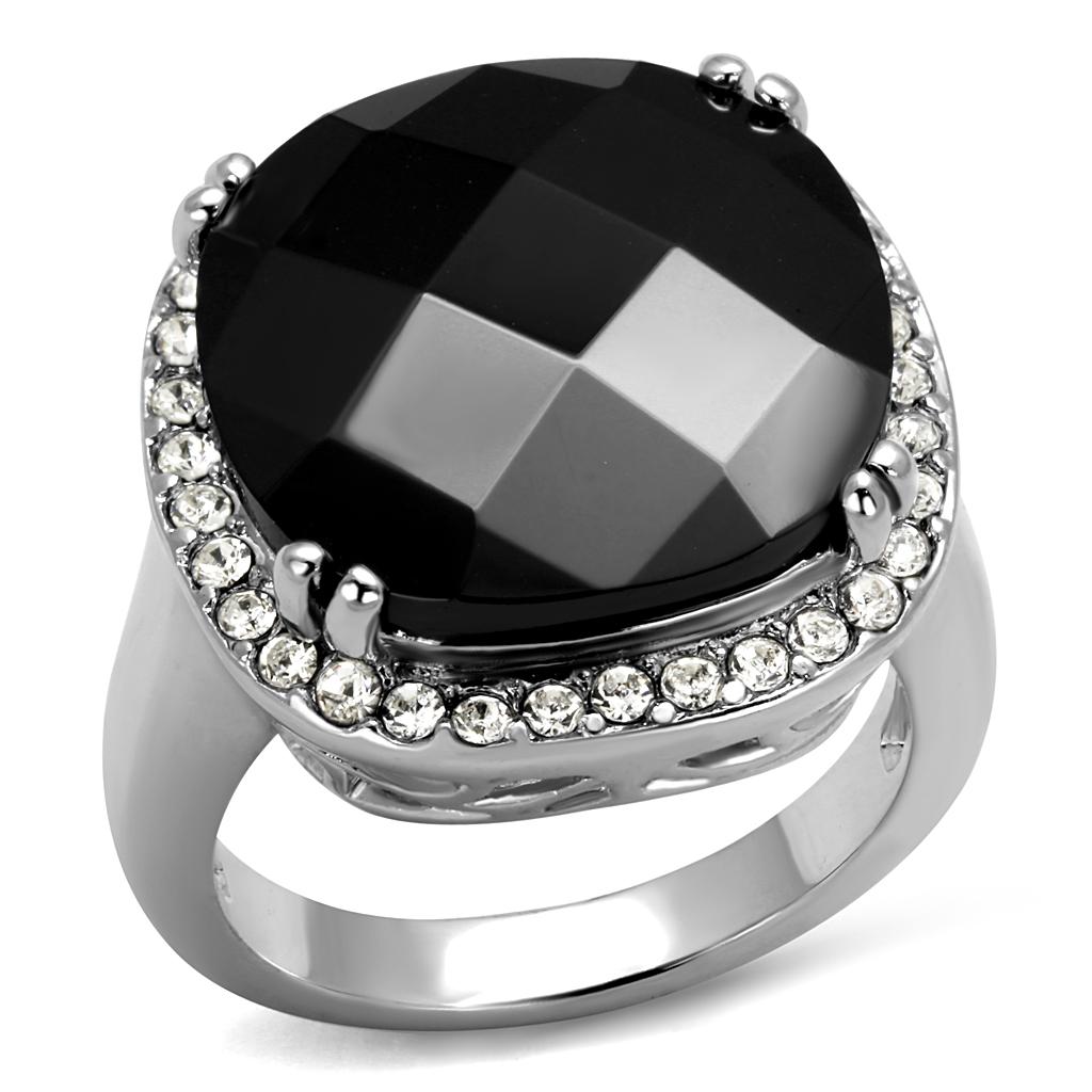 JCE4085 Rhodium Brass Ring with AAA Grade CZ in Black Diamond