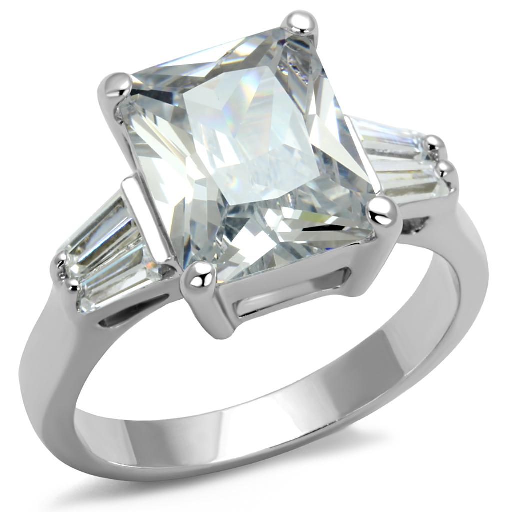 JCE4091 Rhodium Brass Ring with AAA Grade CZ in Clear