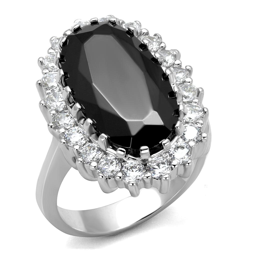 JCE4094 Rhodium Brass Ring with AAA Grade CZ in Black Diamond