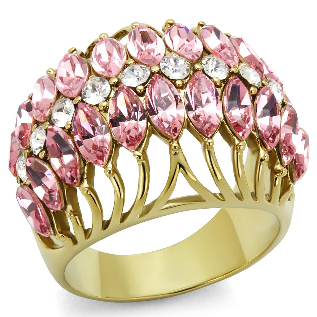 JCE4108 IP Gold(Ion Plating) Brass Ring with Top Grade Crystal in Rose