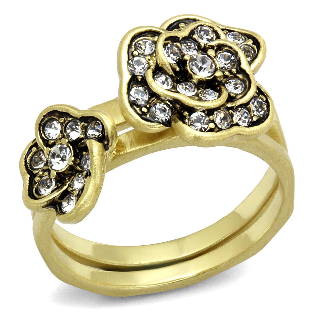 JCE4111 Antique Copper Brass Ring with Top Grade Crystal in Clear