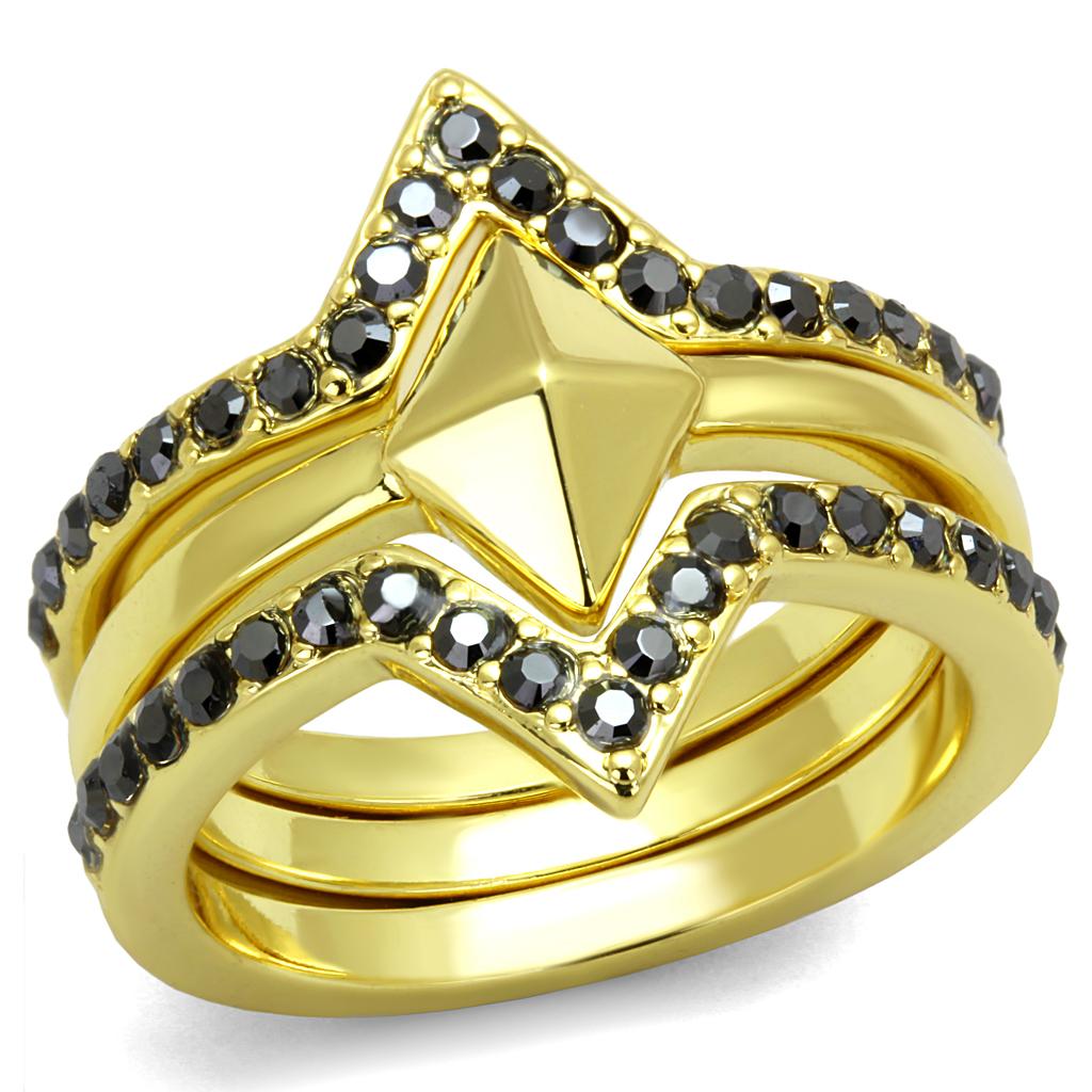 JCE4113 Gold Brass Ring with Top Grade Crystal in Hematite