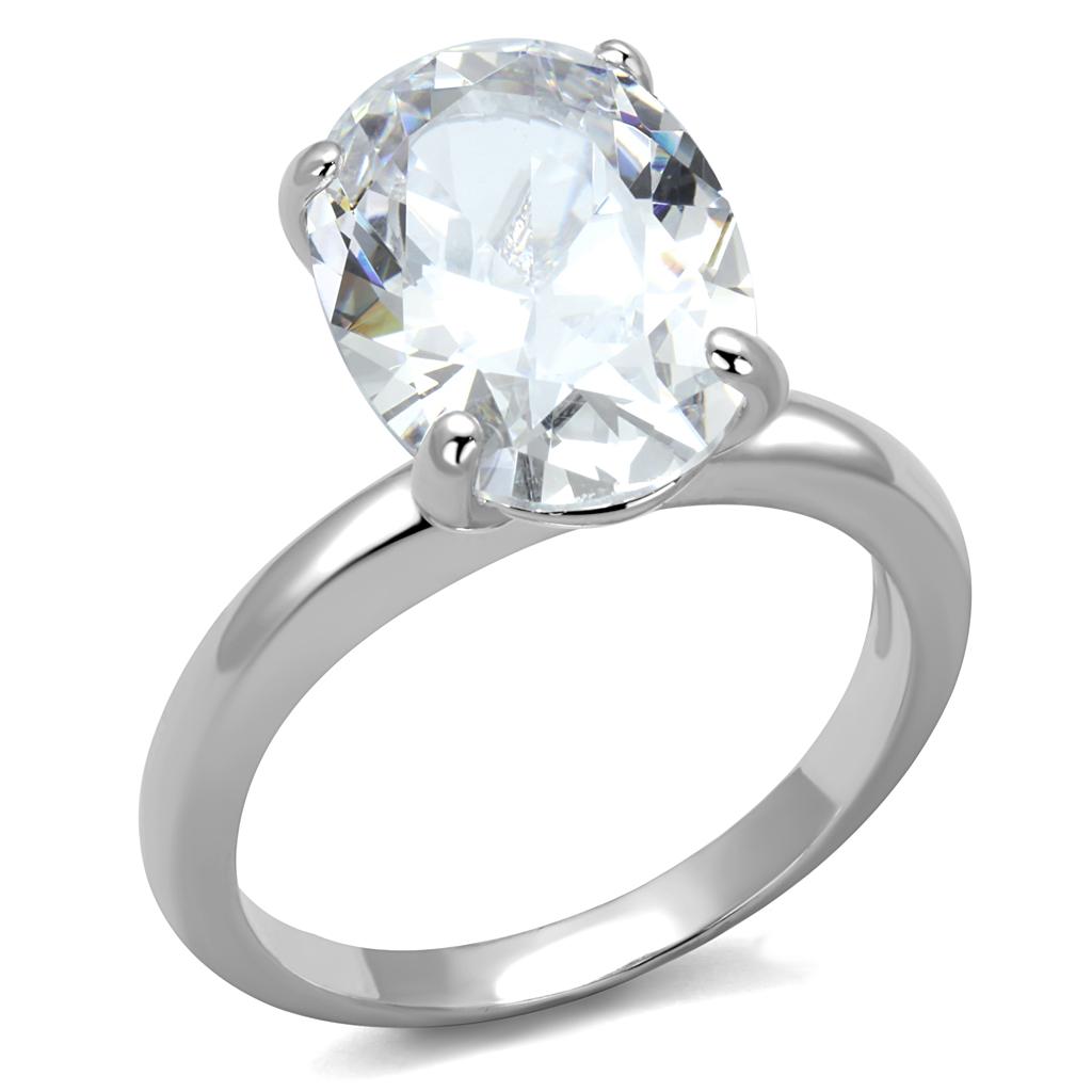 JCE4124 Rhodium Brass Ring with AAA Grade CZ in Clear