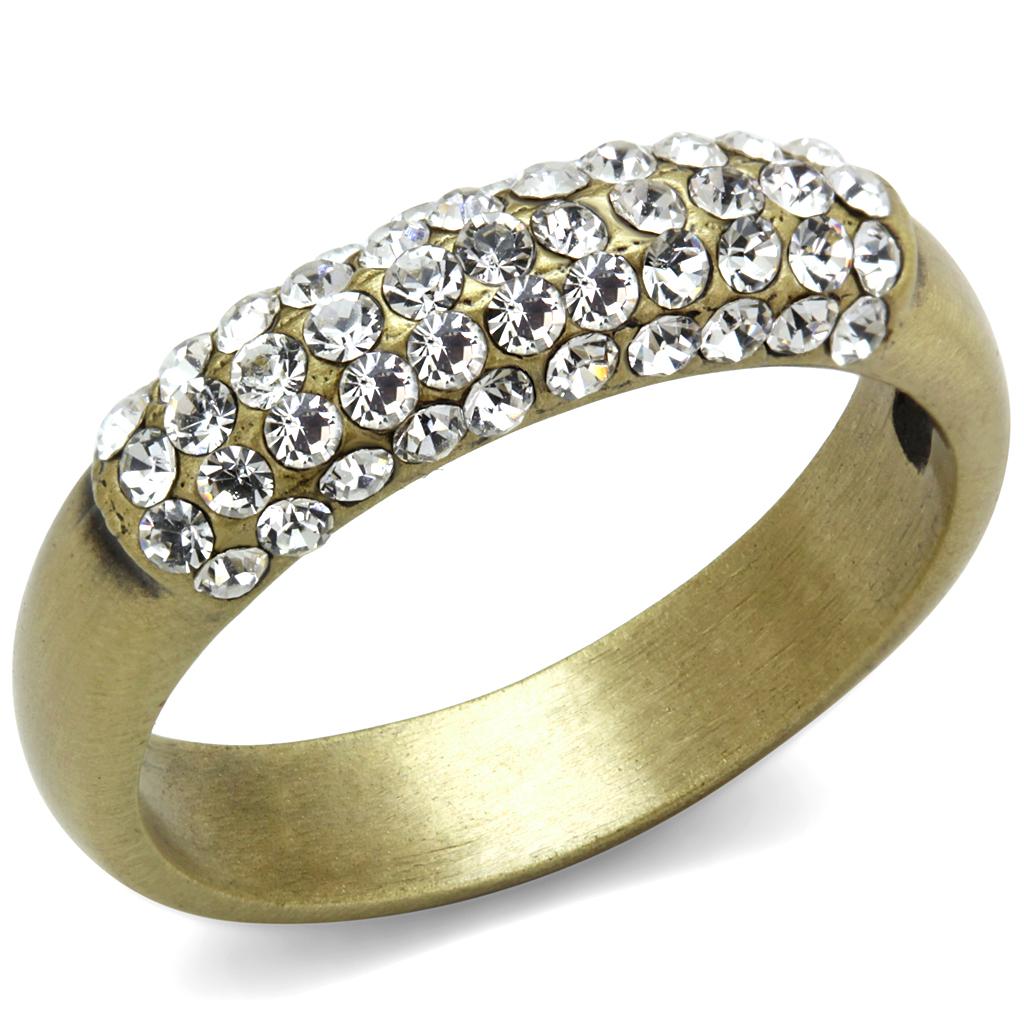 JCE4126 Antique Copper Brass Ring with Top Grade Crystal in Clear