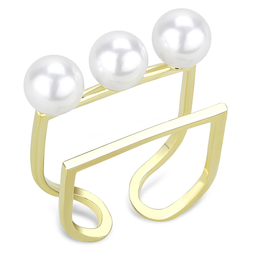 JCE4254 Flash Gold Brass Ring with Synthetic Pearl in White