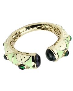 JCE4267 Gold Brass Bangle with Synthetic in Emerald