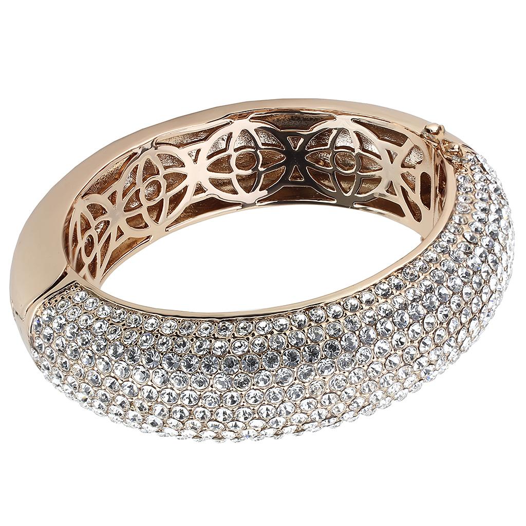 JCE4269 Rose Gold+e-coating Brass Bangle with Top Grade Crystal in Clear