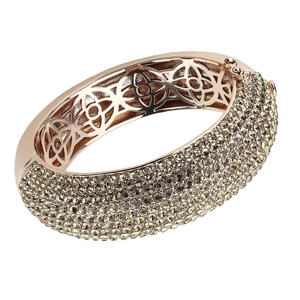 JCE4270 Rose Gold+e-coating Brass Bangle with Top Grade Crystal in Citrine Yellow