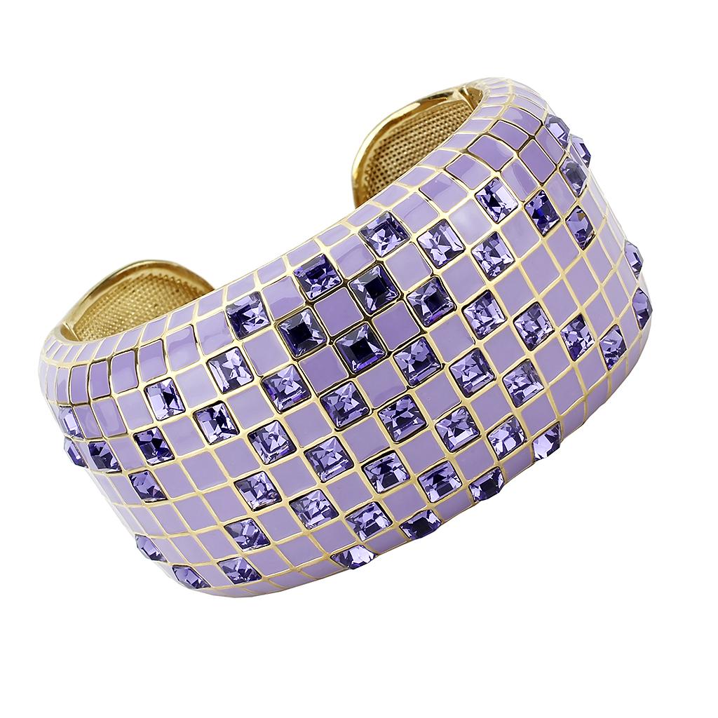 JCE4271 Gold Brass Bangle with Top Grade Crystal in Tanzanite