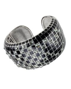 JCE4272 Rhodium Brass Bangle with Top Grade Crystal in Black Diamond