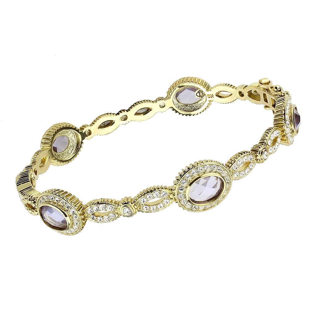 JCE4273 Gold Brass Bangle with Synthetic in Light Amethyst