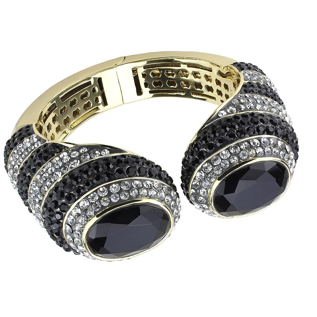 JCE4274 Gold Brass Bangle with Synthetic in Jet