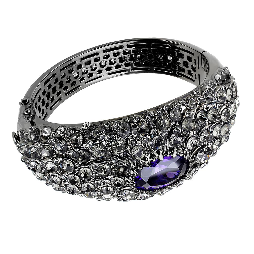 JCE4275 TIN Cobalt Black Brass Bangle with AAA Grade CZ in Tanzanite