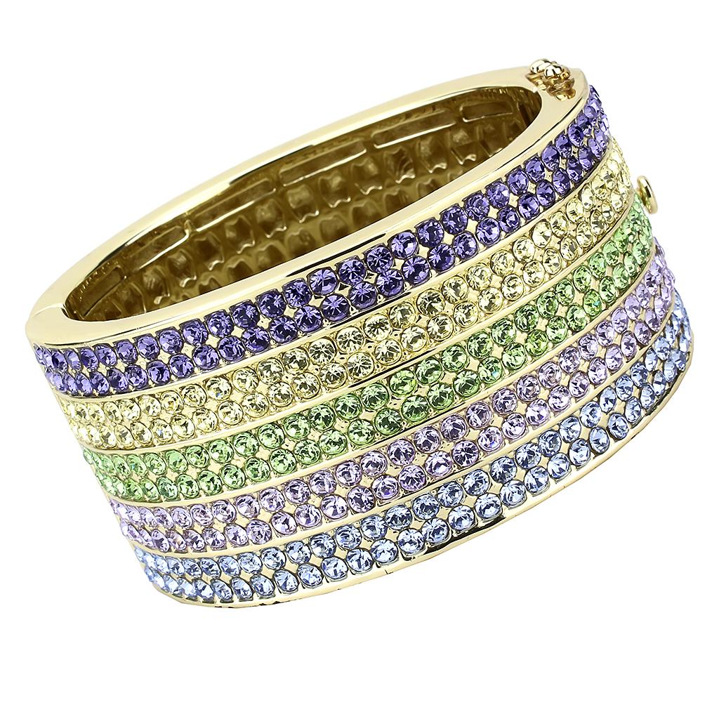JCE4277 Gold Brass Bangle with Top Grade Crystal in Multi Color
