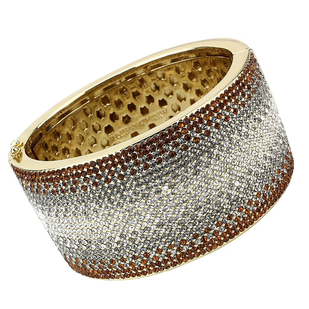 JCE4280 Gold Brass Bangle with Top Grade Crystal in Multi Color