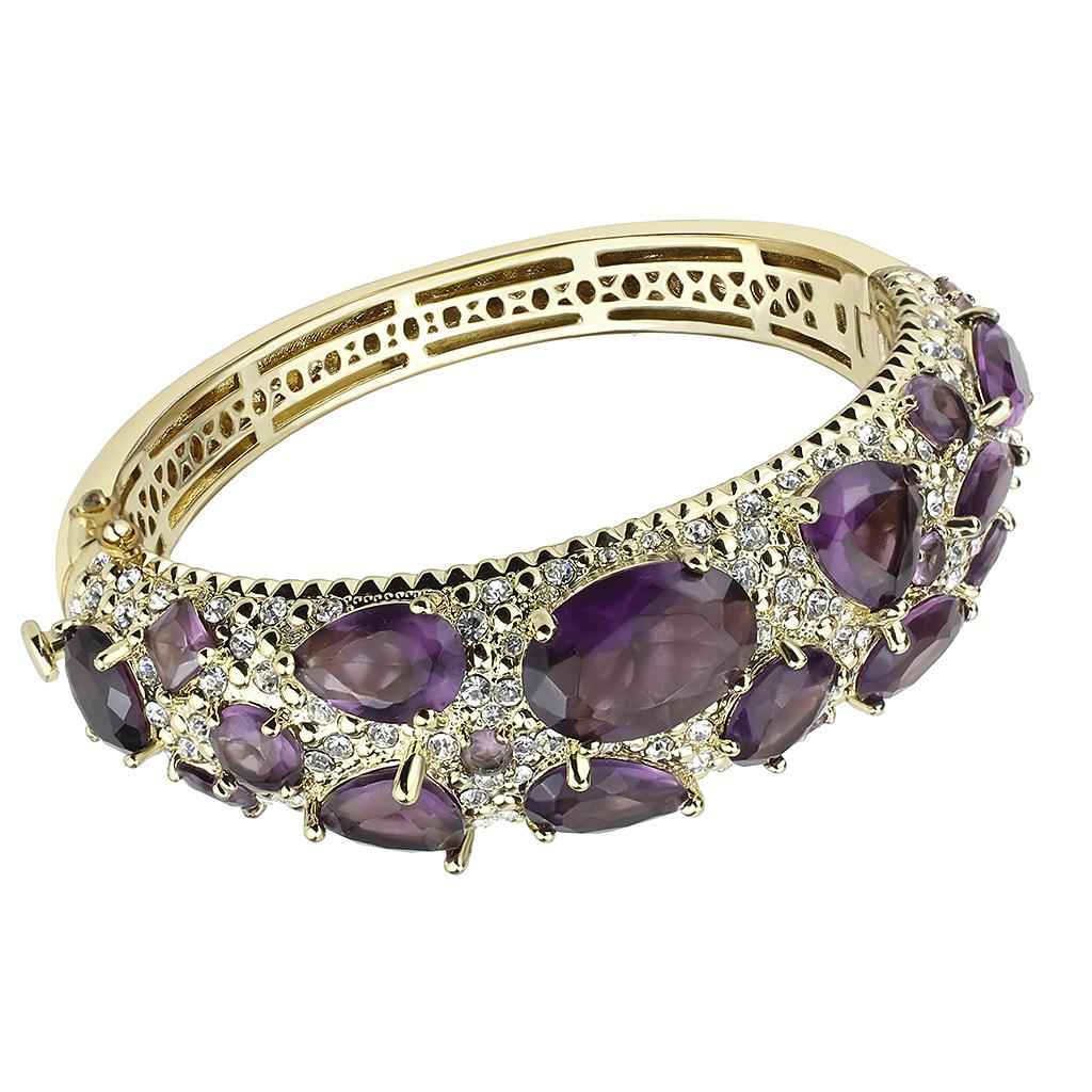 JCE4281 Gold Brass Bangle with Synthetic in Amethyst