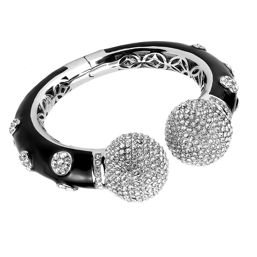 JCE4282 Rhodium Brass Bangle with Top Grade Crystal in Clear