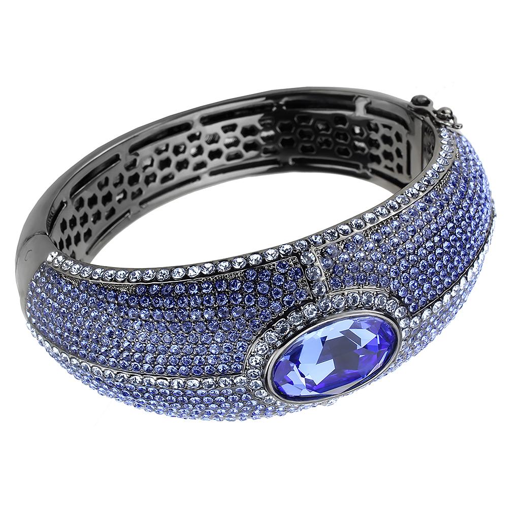 JCE4283 TIN Cobalt Black Brass Bangle with Top Grade Crystal in Sapphire