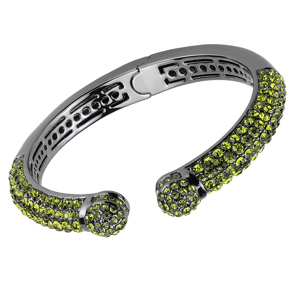JCE4284 TIN Cobalt Black Brass Bangle with Top Grade Crystal in Olivine color