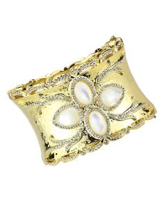 JCE4285 Gold Brass Bangle with Synthetic in White