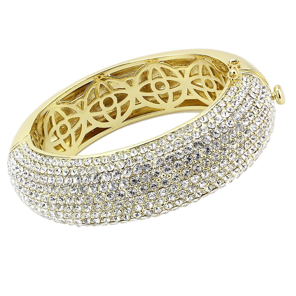 JCE4301 Flash Gold Brass Bangle with Top Grade Crystal in Clear