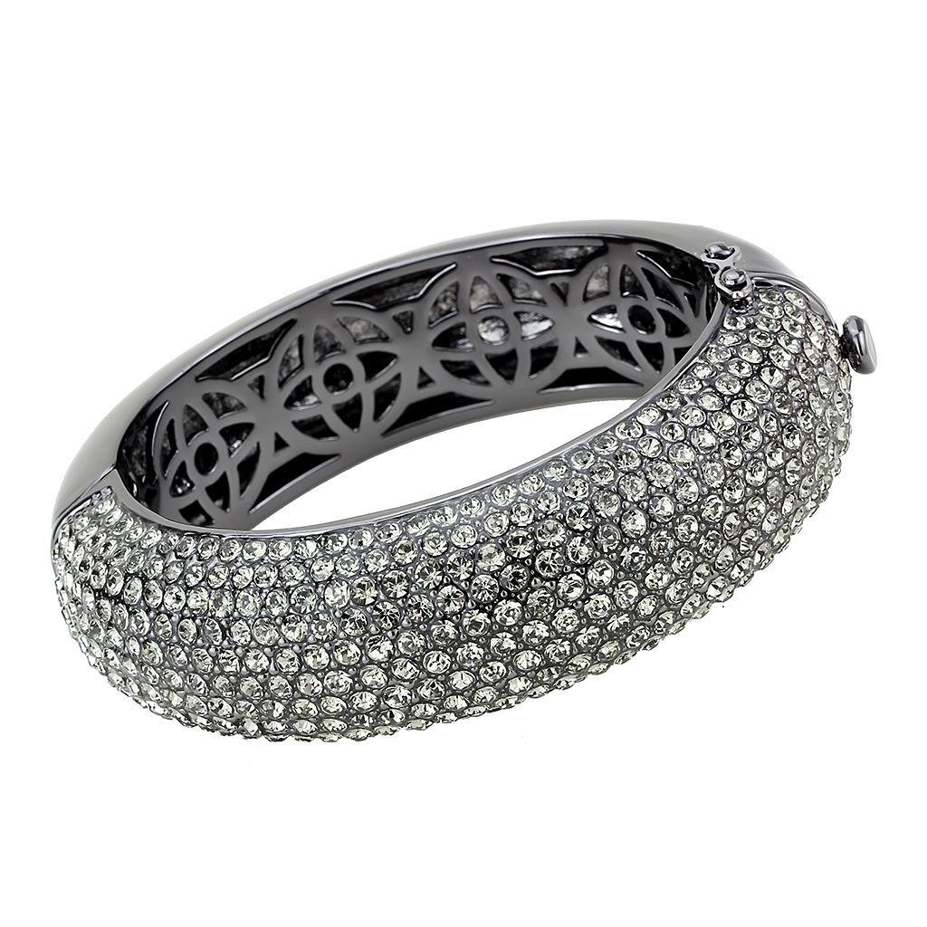JCE4304 TIN Cobalt Black Brass Bangle with Top Grade Crystal in Black Diamond