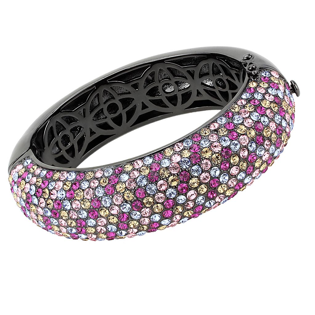 JCE4306 TIN Cobalt Black Brass Bangle with Top Grade Crystal in Multi Color