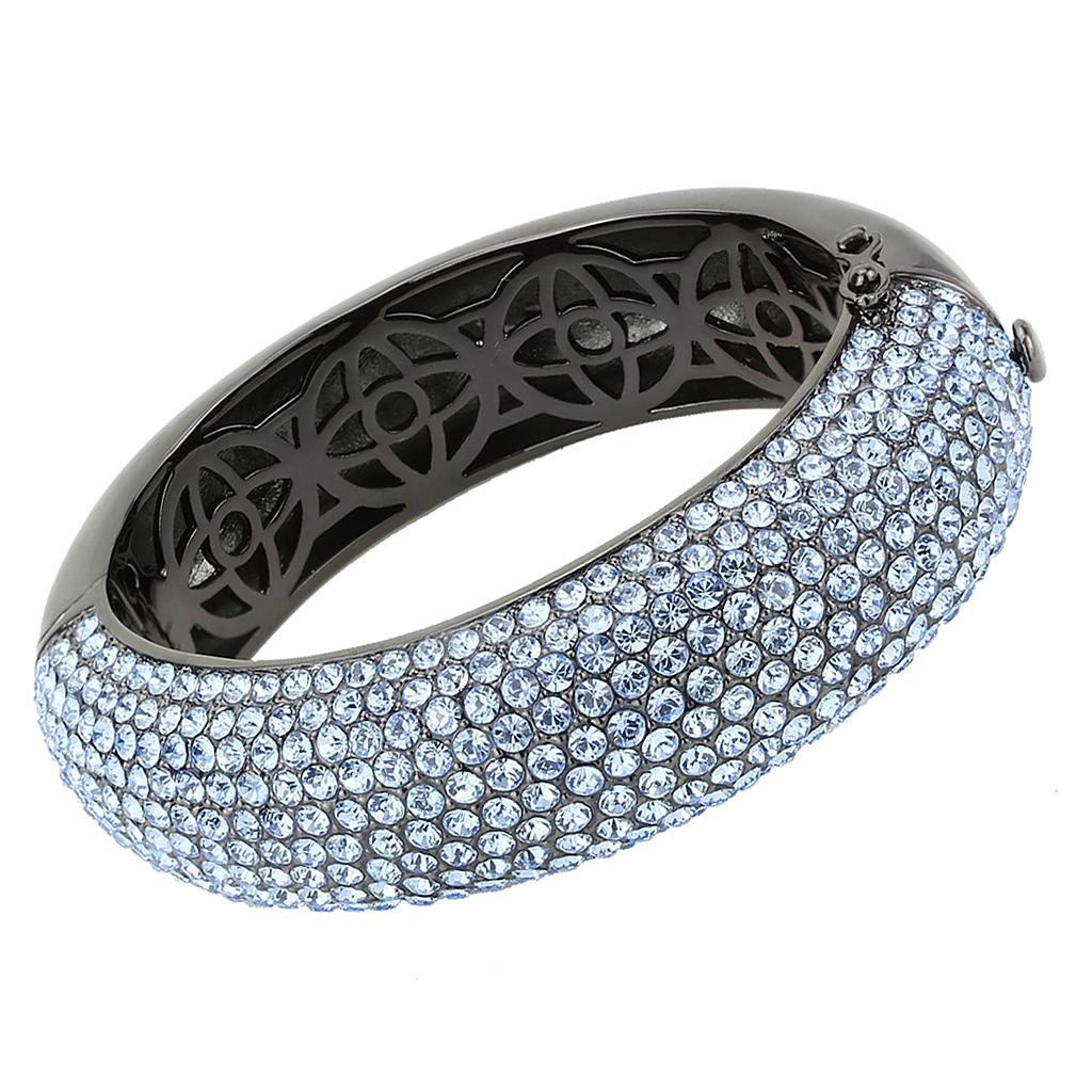 JCE4307 TIN Cobalt Black Brass Bangle with Top Grade Crystal in Aquamarine