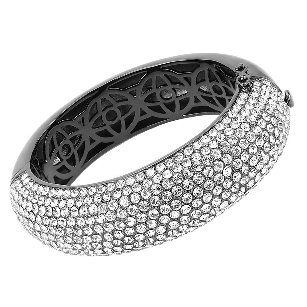JCE4308 TIN Cobalt Black Brass Bangle with Top Grade Crystal in Clear