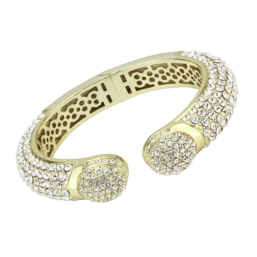 JCE4311 Flash Gold Brass Bangle with Top Grade Crystal in Clear