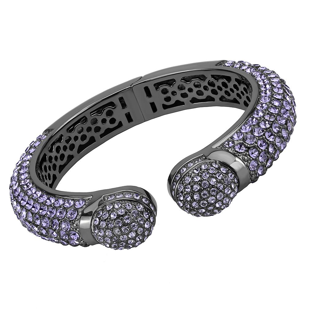JCE4312 TIN Cobalt Black Brass Bangle with Top Grade Crystal in Tanzanite
