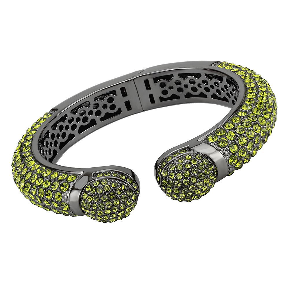 JCE4314 TIN Cobalt Black Brass Bangle with Top Grade Crystal in Peridot
