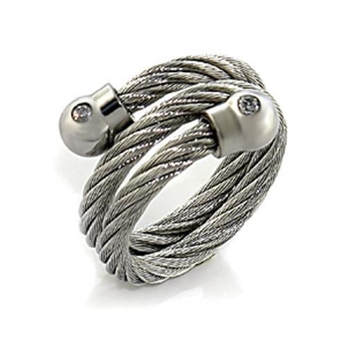JCE440 High polished (no plating) Stainless Steel Ring with AAA Grade CZ in Clear